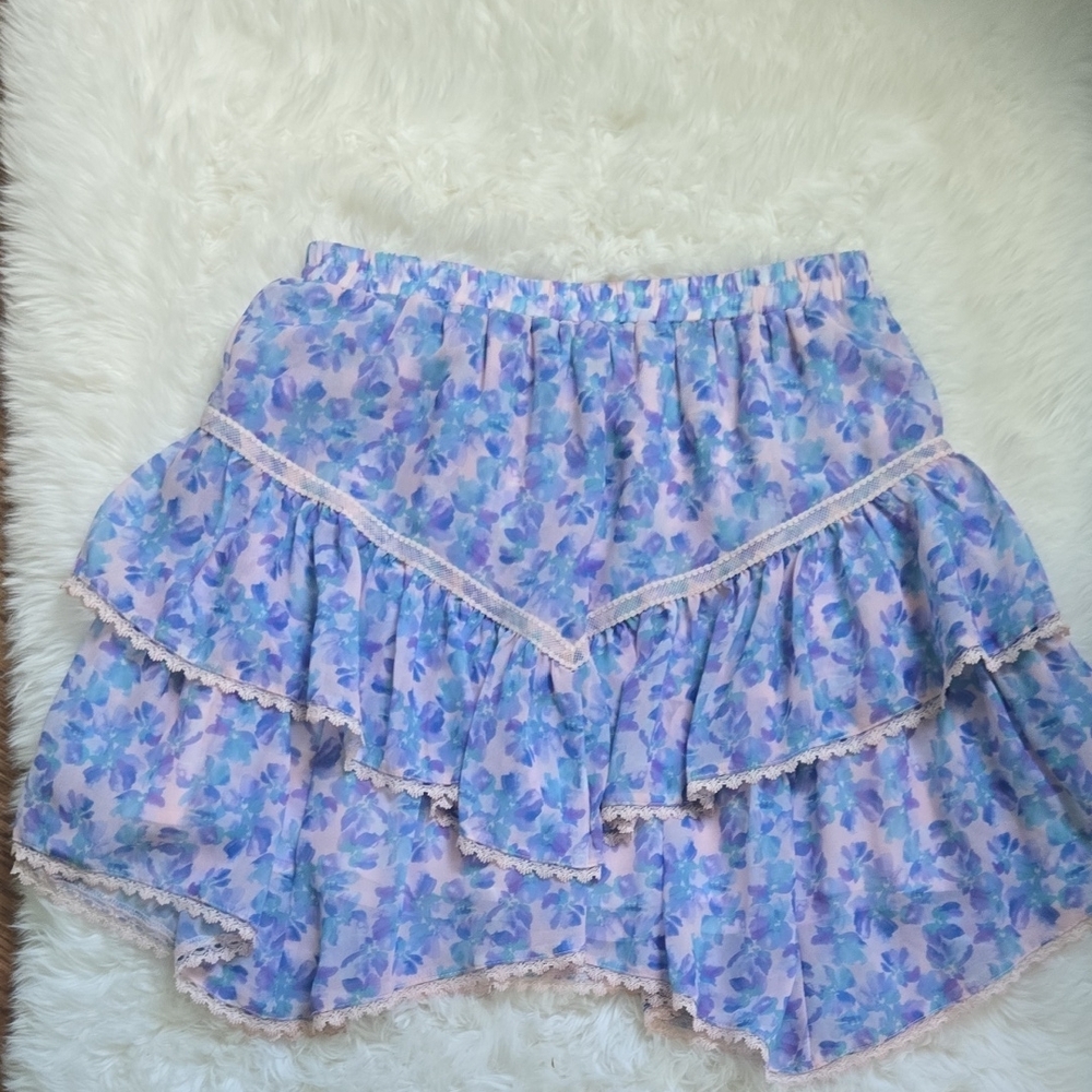 Floral Tiered Skirt in Blue and Pink